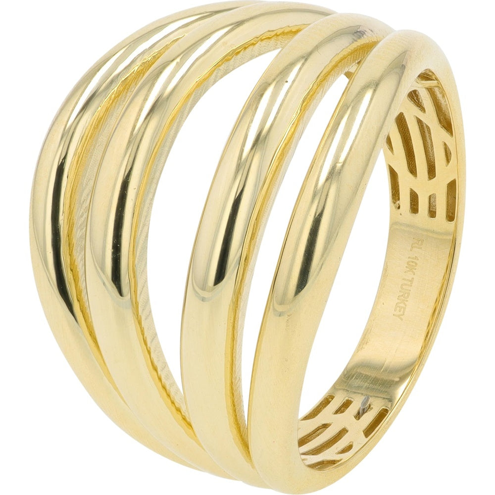 10K Yellow Gold Split Band Ring with Polished Multi-Row Design - Size 7