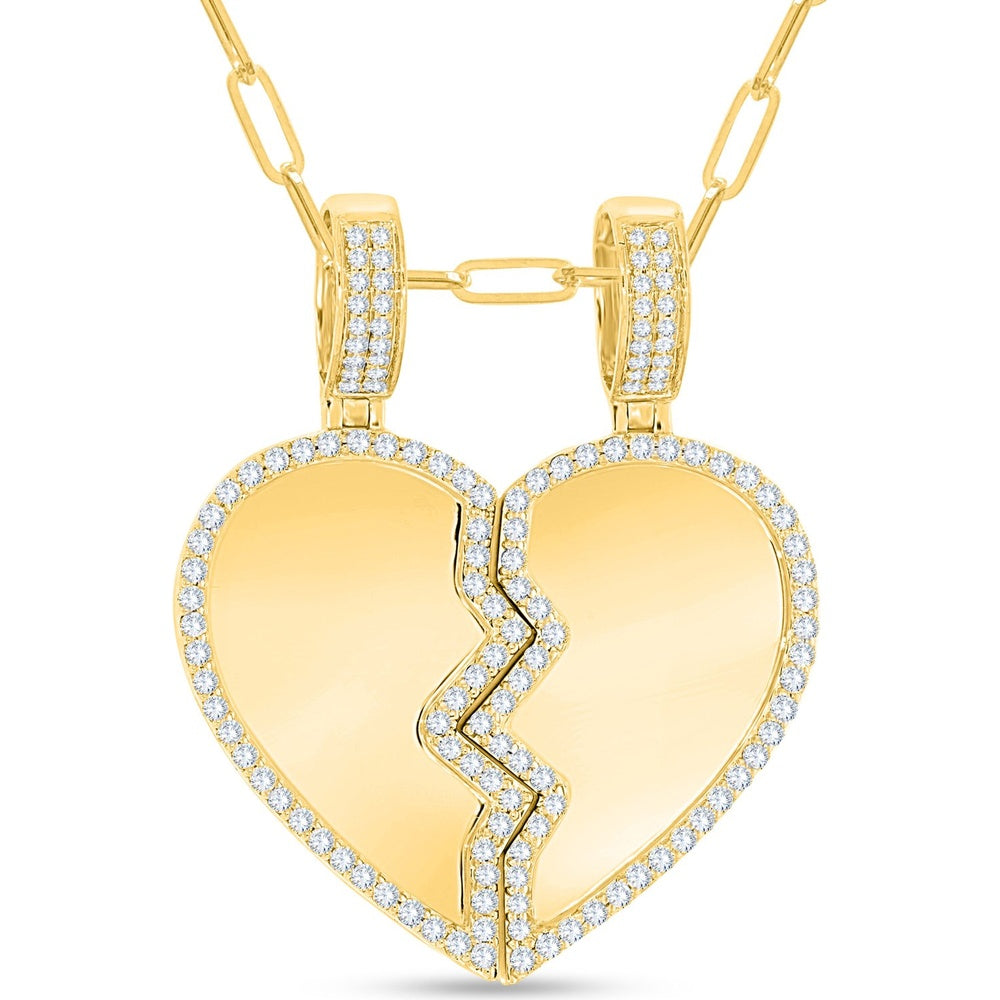 10K Yellow Gold Split Heart Pendant with Prong-Set Round Diamonds - 1.83 Carat Total Diamond Weight by Auriventus