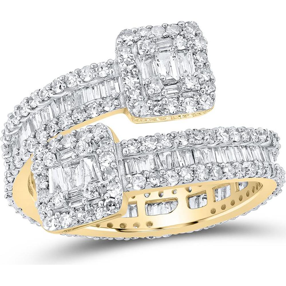 10K Yellow Gold Split Shank Bypass Ring with Baguette and Round Diamonds - 1.50 Carat Total Diamond Weight