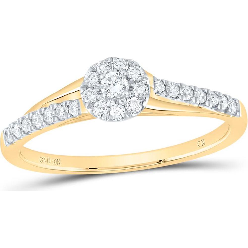 10K Yellow Gold Split Shank Halo Promise Ring with Round Diamonds - 1/4 Carat Total Diamond Weight