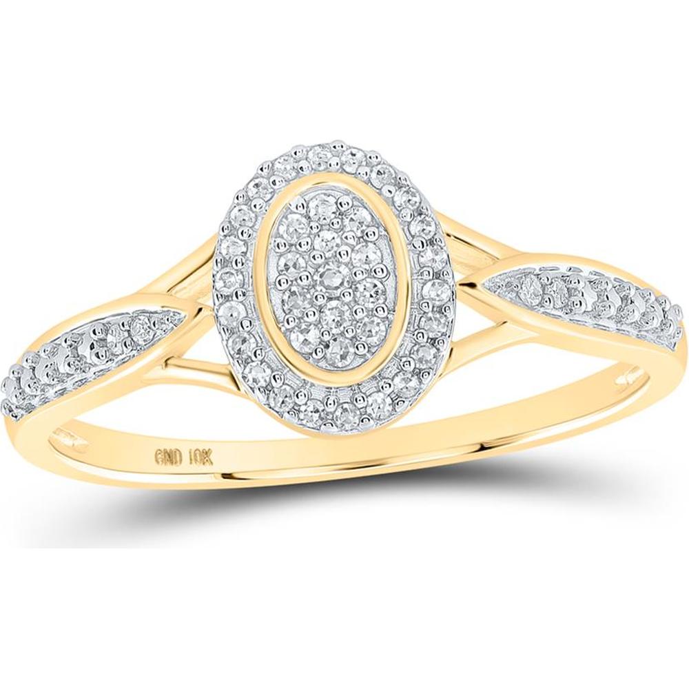 10K Yellow Gold Split Shank Oval Halo Ring with Prong-Set Round Diamonds - 0.10 Carat Total Diamond Weight