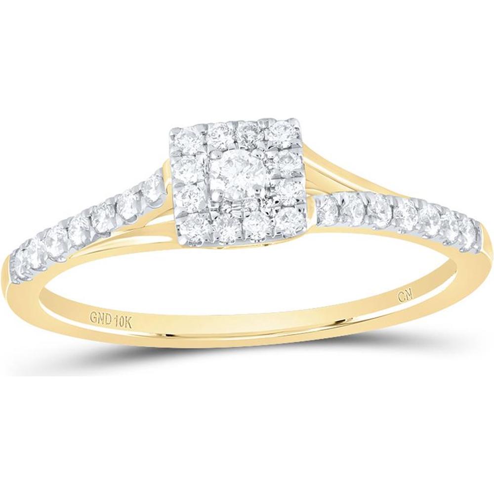 10K Yellow Gold Split Shank Promise Ring with Round Diamond Center and Square Halo - 0.25 Carat Total Diamond Weight