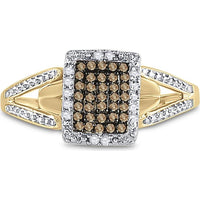 10K Yellow Gold Split Shank Ring with Prong-Set Round Brown and White Diamonds - 0.20 Carat Total Diamond Weight