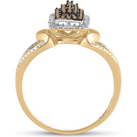 10K Yellow Gold Split Shank Ring with Prong-Set Round Brown and White Diamonds - 0.20 Carat Total Diamond Weight