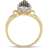 10K Yellow Gold Split Shank Ring with Prong-Set Round Brown and White Diamonds - 0.20 Carat Total Diamond Weight