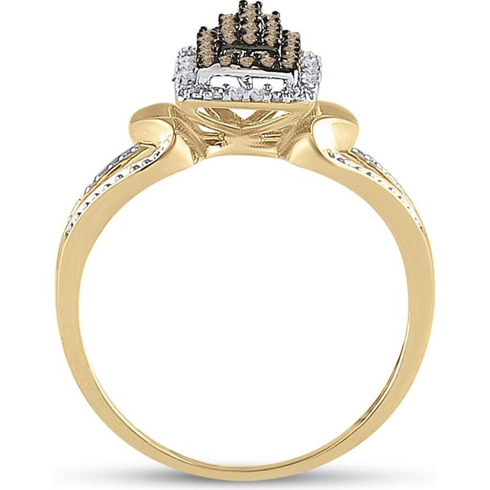10K Yellow Gold Split Shank Ring with Prong-Set Round Brown and White Diamonds - 0.20 Carat Total Diamond Weight
