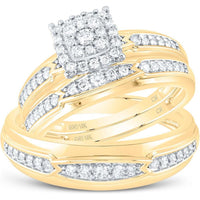 10K Yellow Gold Square Cluster and Diamond Accent Matching Wedding Ring Set - 0.50 Carat Total Diamond Weight
