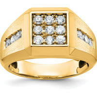 10K Yellow Gold Square Cluster Men's Ring with Rhodium Plating by IBGoodman