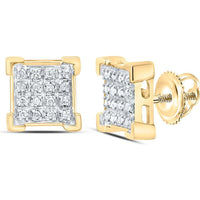 10K Yellow Gold Square Cluster Stud Earrings with Pave-Set Round Diamonds - 0.10 Carat Total Diamond Weight