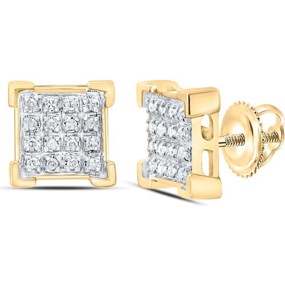 10K Yellow Gold Square Cluster Stud Earrings with Pave-Set Round Diamonds - 0.10 Carat Total Diamond Weight