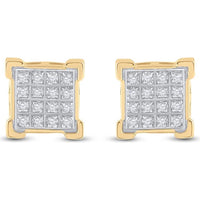 10K Yellow Gold Square Cluster Stud Earrings with Pave-Set Round Diamonds - 0.10 Carat Total Diamond Weight