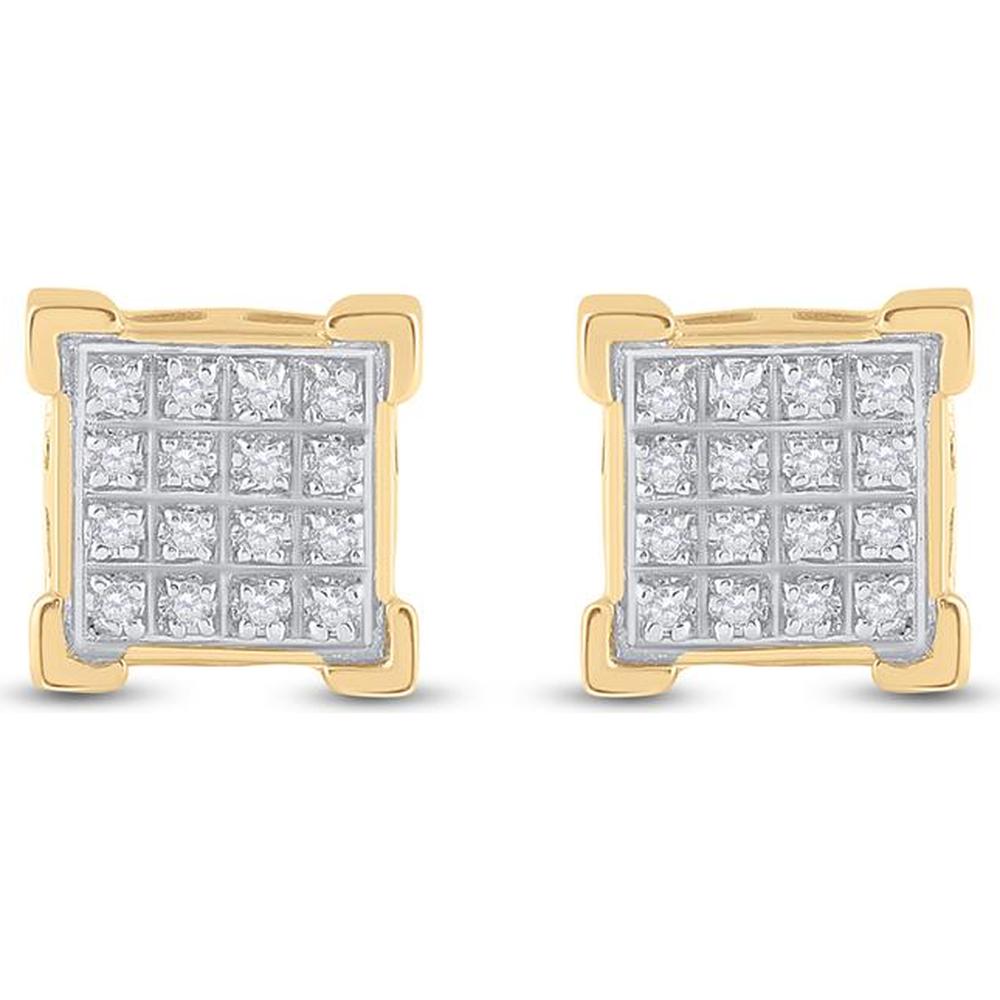 10K Yellow Gold Square Cluster Stud Earrings with Pave-Set Round Diamonds - 0.10 Carat Total Diamond Weight
