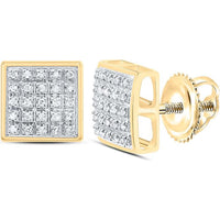 10K Yellow Gold Square Cluster Stud Earrings with Pave-Set Round Diamonds - 1/6 Carat Total Diamond Weight