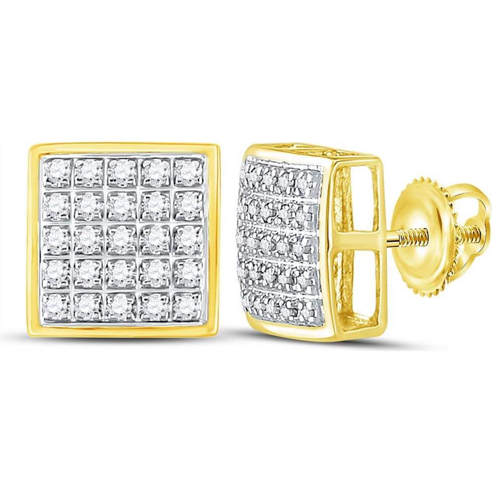 10K Yellow Gold Square Cluster Stud Earrings with Pave-Set Round Diamonds - 1/6 Carat Total Diamond Weight
