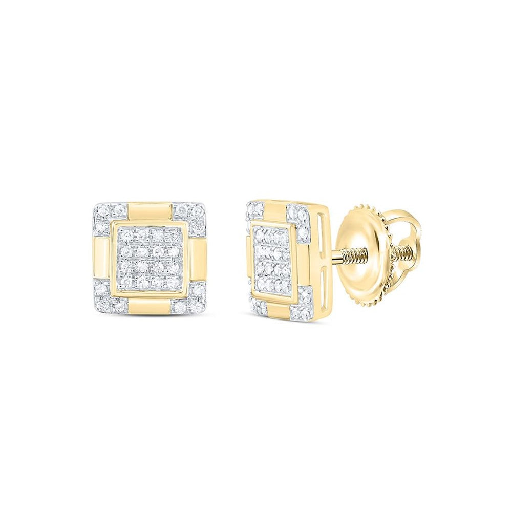10K Yellow Gold Square Cluster Stud Earrings with Pavé-Set Round Diamonds - 1/6 Carat Total Diamond Weight