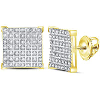 10K Yellow Gold Square Cluster Stud Earrings with Prong-Set Round Diamonds - 1/3 Carat Total Diamond Weight