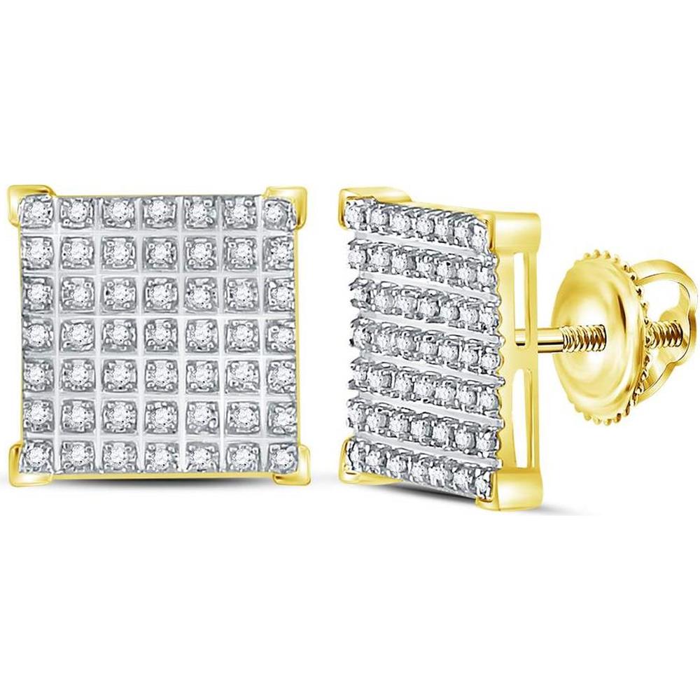 10K Yellow Gold Square Cluster Stud Earrings with Prong-Set Round Diamonds - 1/3 Carat Total Diamond Weight