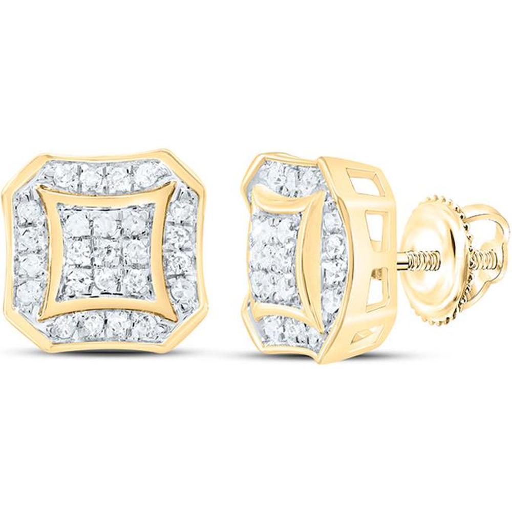 10K Yellow Gold Square Cluster Stud Earrings with Prong-Set Round Diamonds - 1/6 Carat Total Diamond Weight