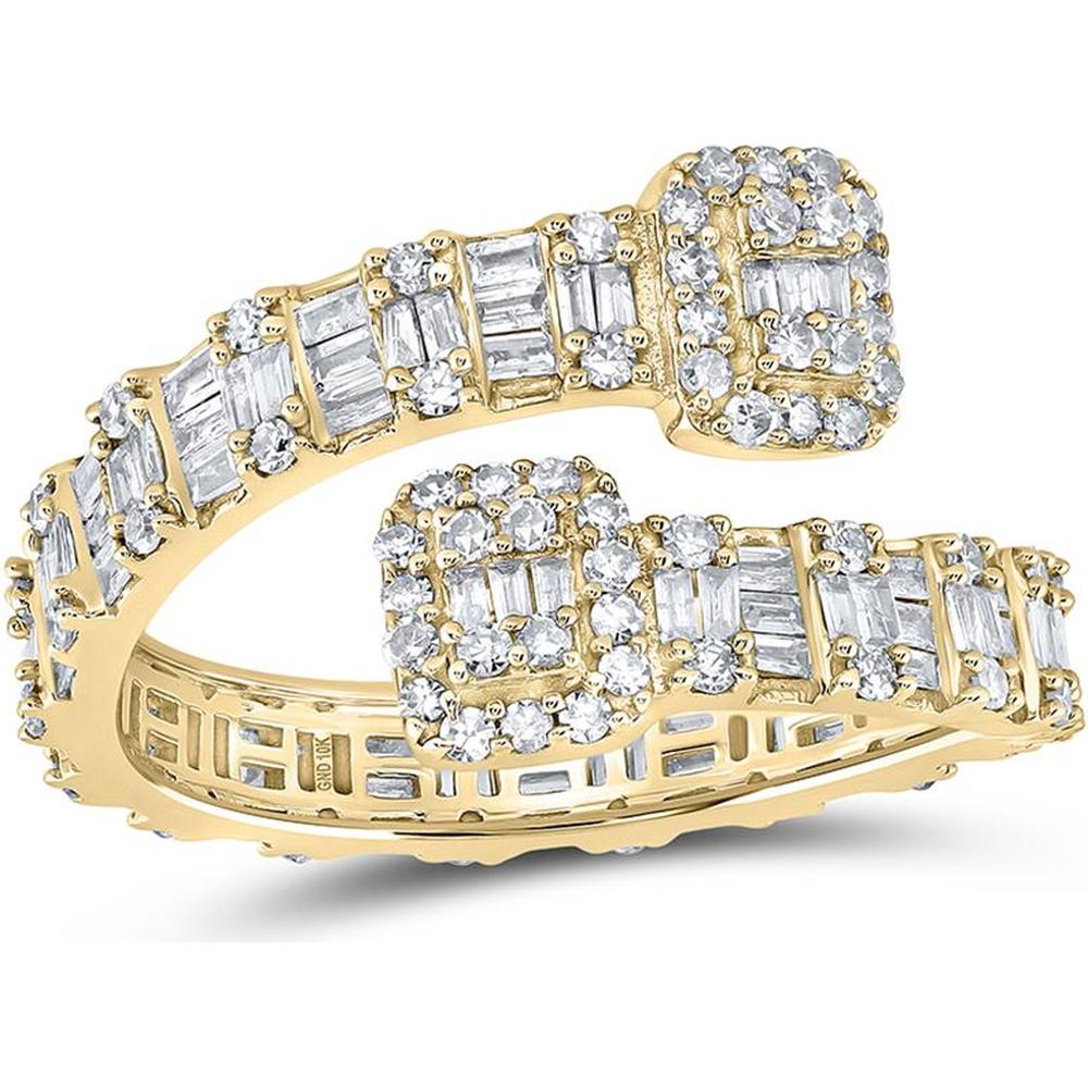 10K Yellow Gold Square Cuff Ring with Channel-Set Baguette and Prong-Set Round Diamonds - 1.00 Carat Total Diamond Weight