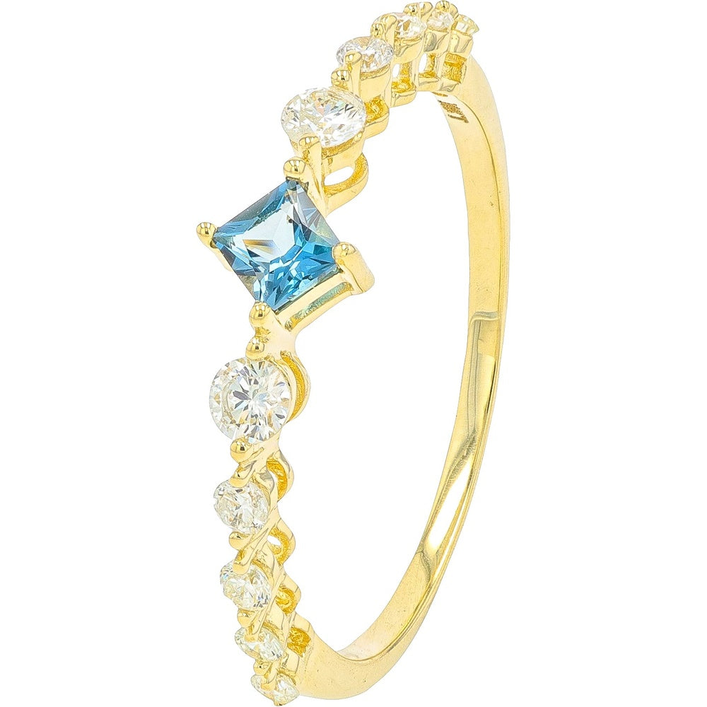 10K Yellow Gold Square-Cut London Blue Topaz Ring with Round Diamond Accents - 0.50 Carat Total Gem Weight