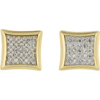 10K Yellow Gold Square Diamond Cluster Stud Earrings with Pavé-Set Round Diamonds - 0.25 Carat Total Diamond Weight