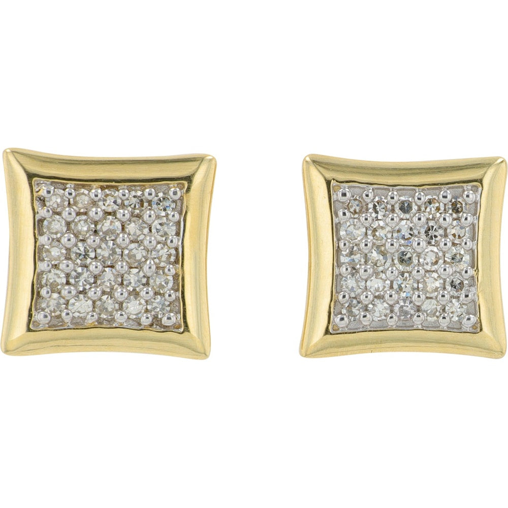10K Yellow Gold Square Diamond Cluster Stud Earrings with Pavé-Set Round Diamonds - 0.25 Carat Total Diamond Weight