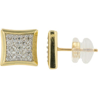 10K Yellow Gold Square Diamond Cluster Stud Earrings with Pavé-Set Round Diamonds - 0.25 Carat Total Diamond Weight