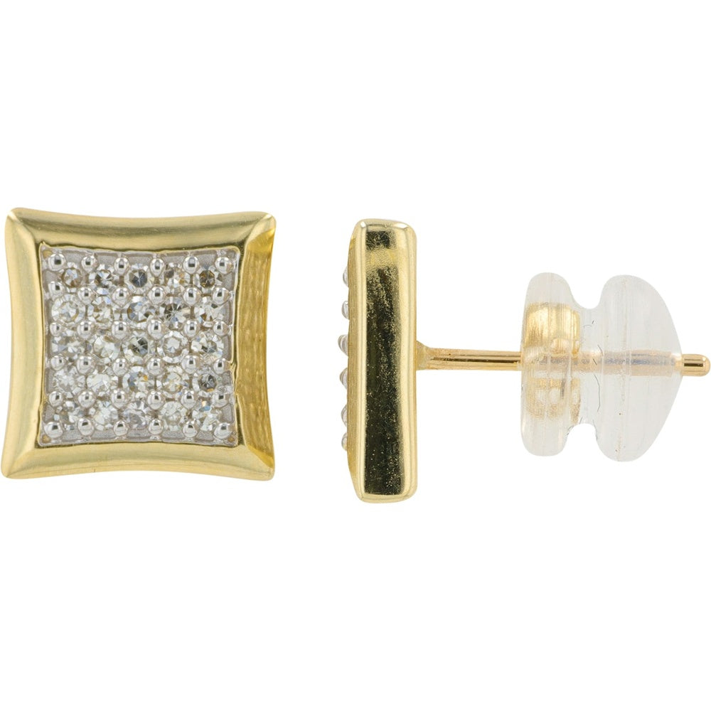 10K Yellow Gold Square Diamond Cluster Stud Earrings with Pavé-Set Round Diamonds - 0.25 Carat Total Diamond Weight