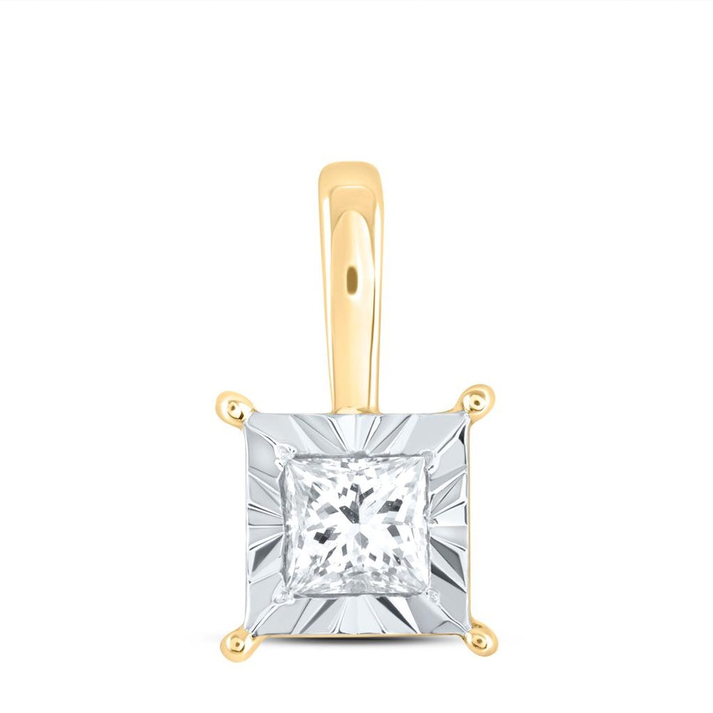 10K Yellow Gold Square Diamond Pendant - 1/7 Carat Total Diamond Weight
