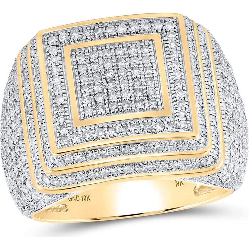 10K Yellow Gold Square Diamond Ring with Round Prong-Set Diamonds - 1.94 Carat Total Diamond Weight