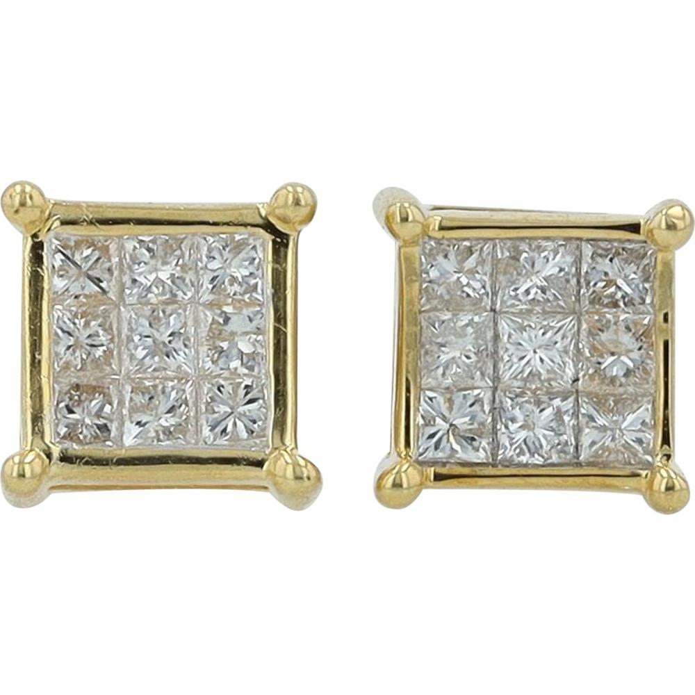 10K Yellow Gold Square Diamond Stud Earrings - 0.25 Carat Total Diamond Weight