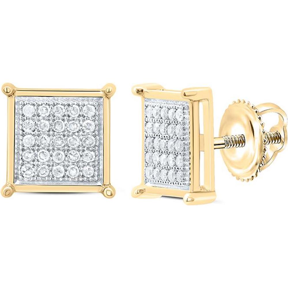 10K Yellow Gold Square Diamond Stud Earrings with Pave Set Round Diamonds - 0.15 Carat Total Diamond Weight