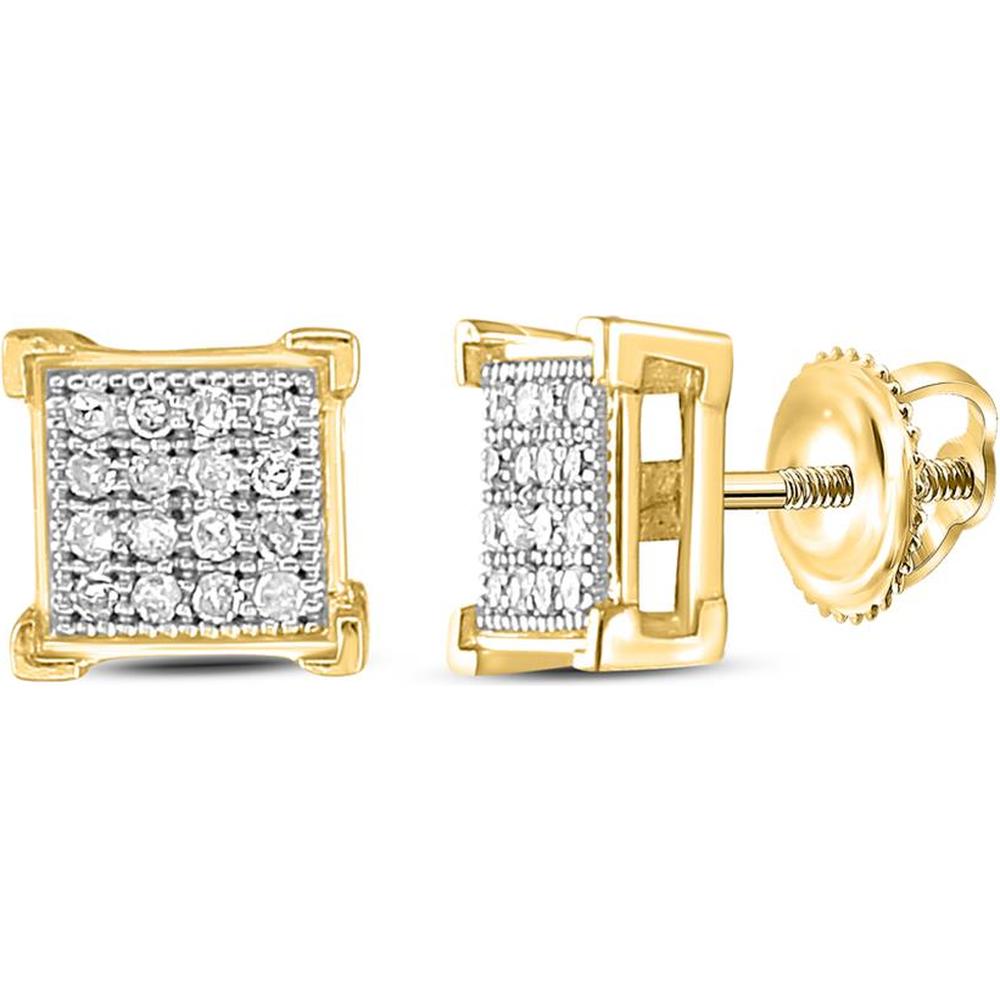10K Yellow Gold Square Diamond Stud Earrings with Pave-Set Round Diamonds - 1/10 Carat Total Diamond Weight