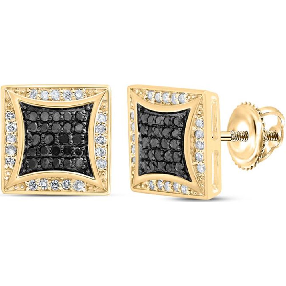 10K Yellow Gold Square Earrings with Black Diamonds and Halo - 1/3 Carat Total Weight