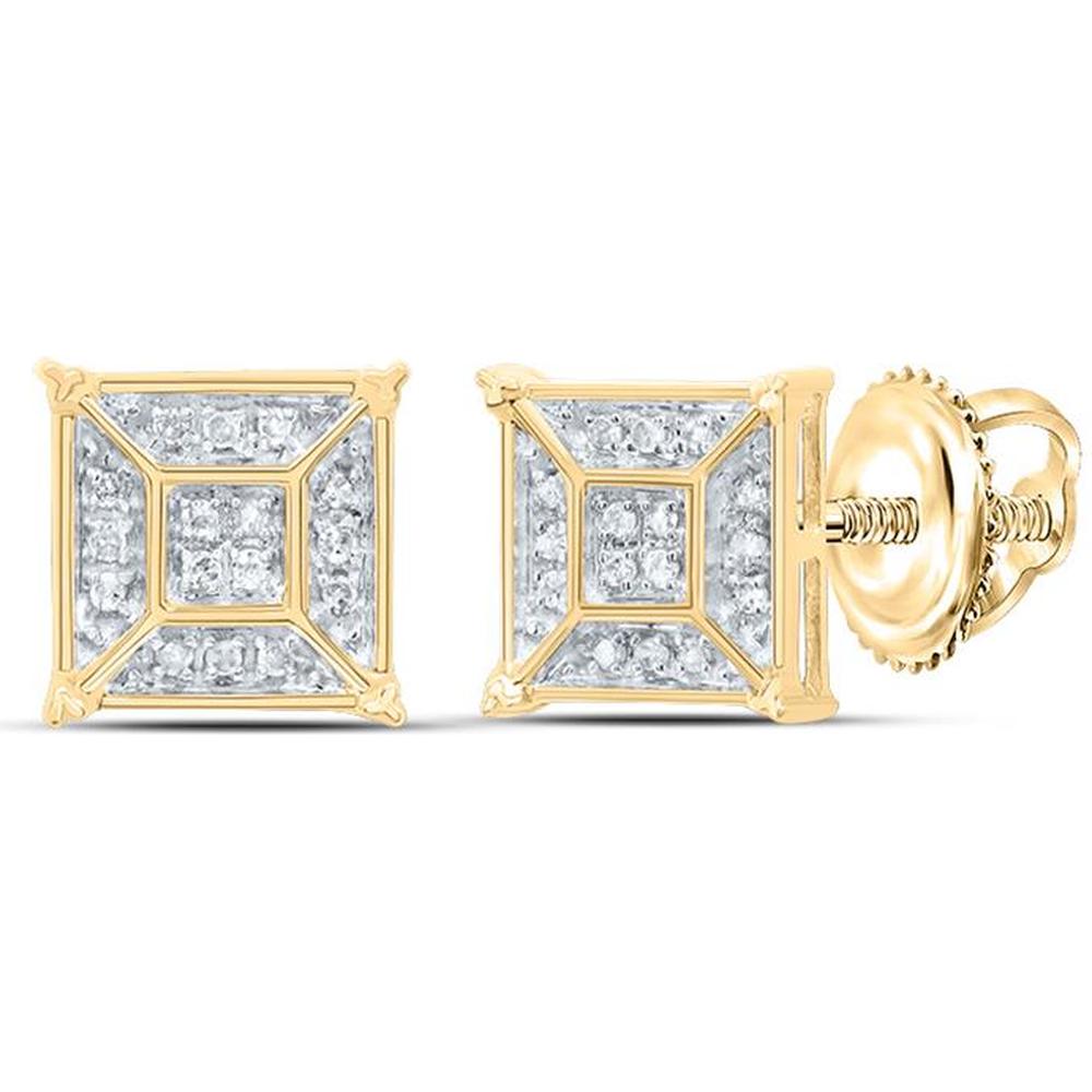 10K Yellow Gold Square Geometric Stud Earrings with Pave-Set Round Diamonds - 0.10 Carat Total Diamond Weight