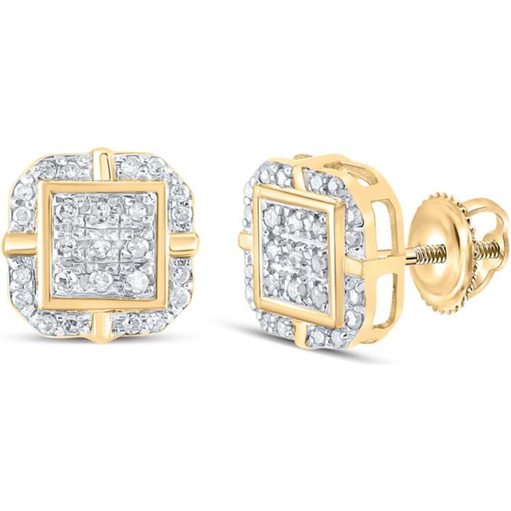 10K Yellow Gold Square Halo Stud Earrings with Pave-Set Round Diamonds - 1/6 Carat Total Diamond Weight
