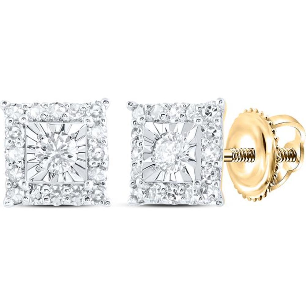 10K Yellow Gold Square Halo Stud Earrings with Round Diamonds - 0.25 Carat Total Diamond Weight
