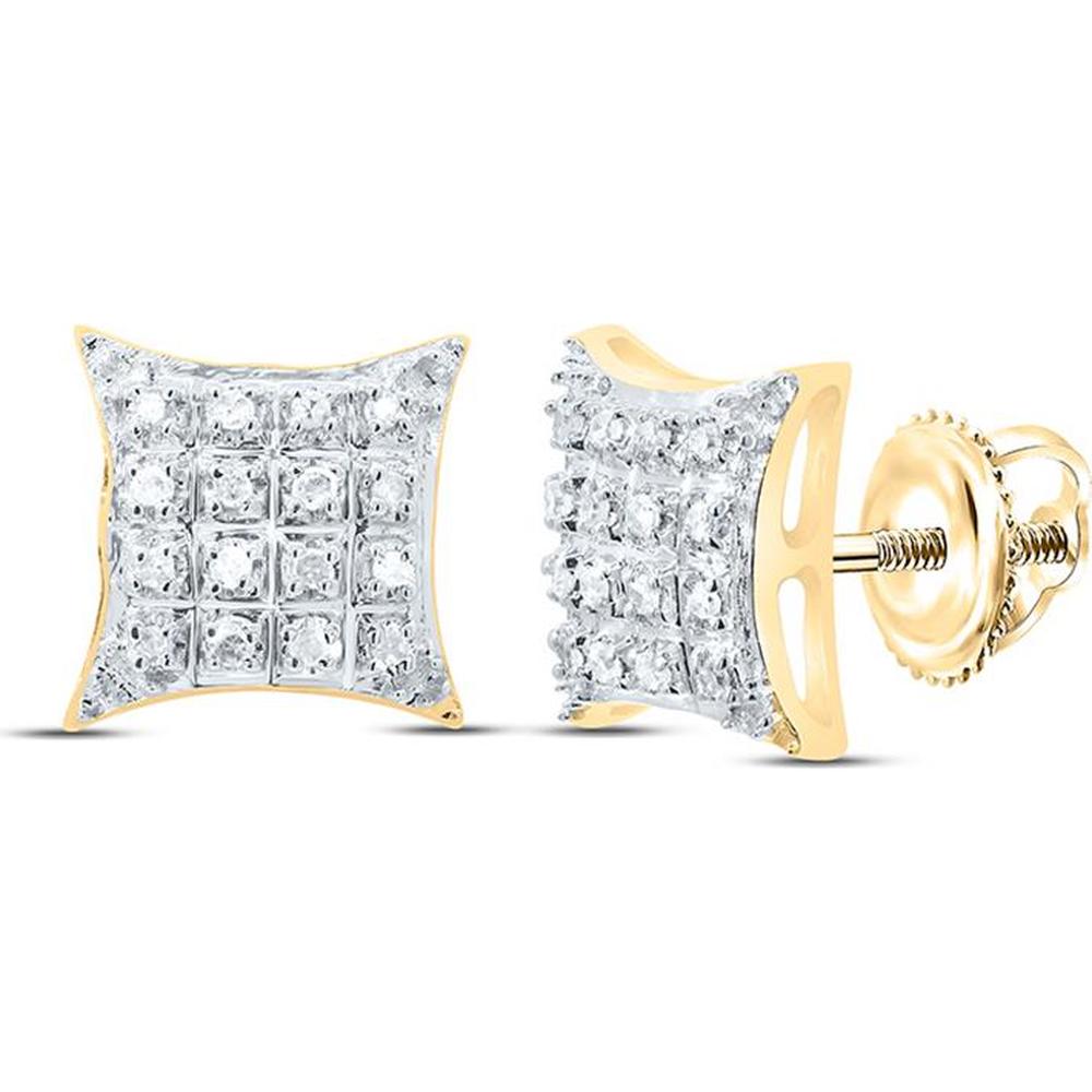10K Yellow Gold Square Kite Stud Earrings with Pave-Set Round Diamonds - 0.10 Carat Total Diamond Weight