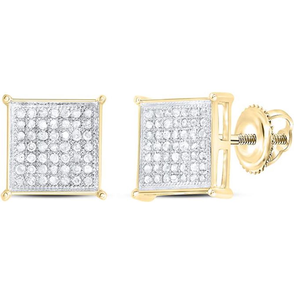 10K Yellow Gold Square Pave-Set Round Diamond Stud Earrings - 1/3 Carat Total Diamond Weight