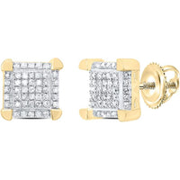 10K Yellow Gold Square Pave-Set Round Diamond Stud Earrings - 1/6 Carat Total Diamond Weight