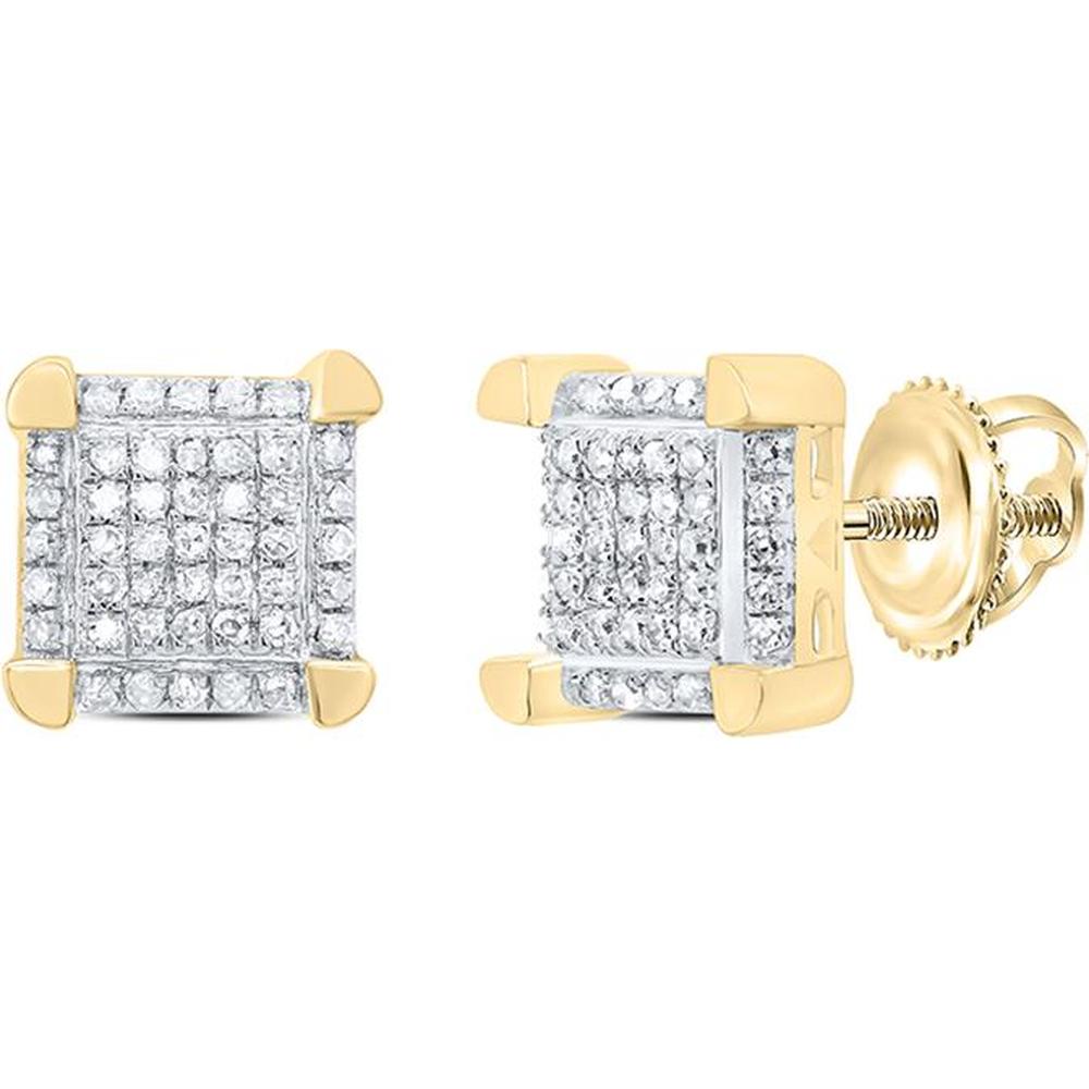 10K Yellow Gold Square Pave-Set Round Diamond Stud Earrings - 1/6 Carat Total Diamond Weight