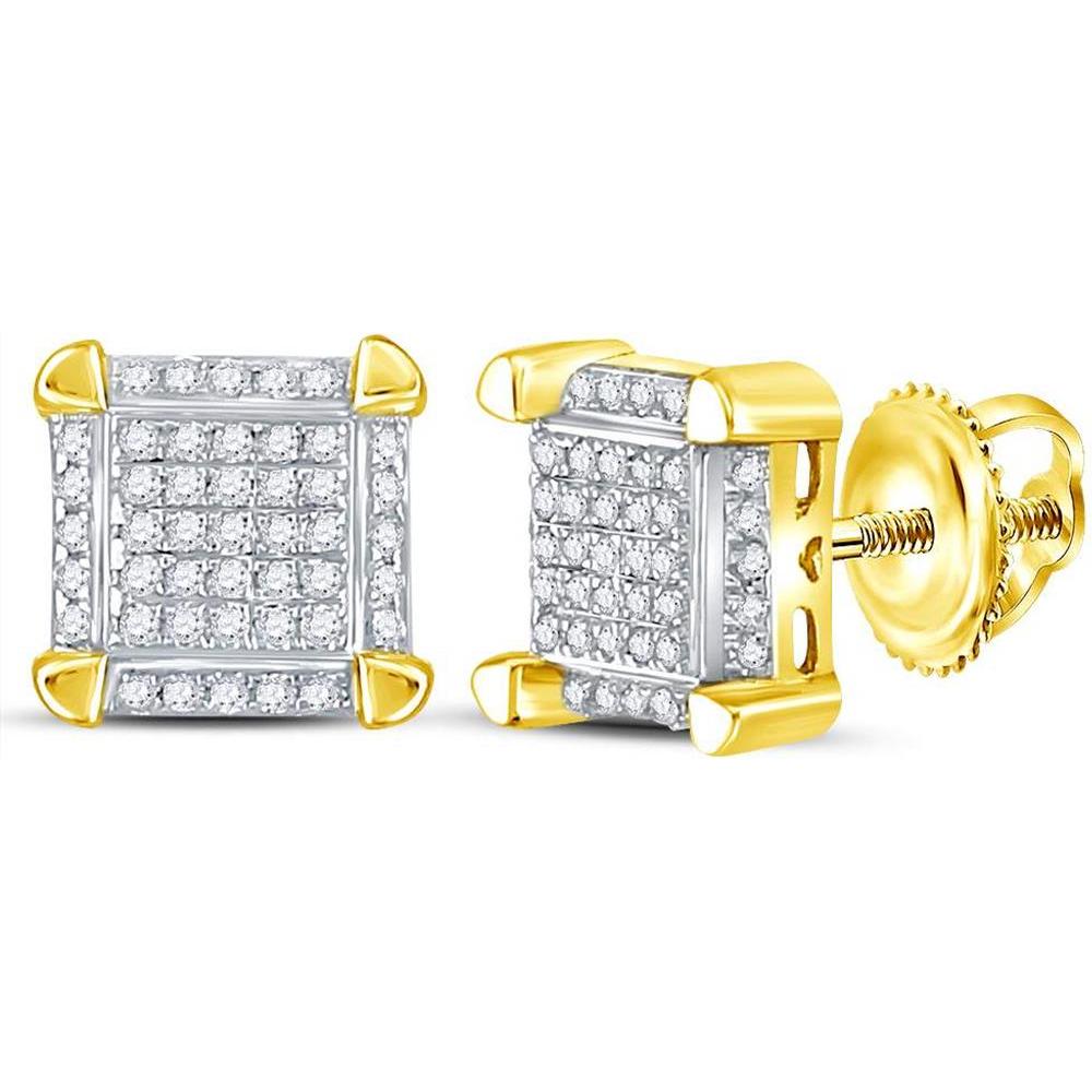 10K Yellow Gold Square Pave-Set Round Diamond Stud Earrings - 1/6 Carat Total Diamond Weight