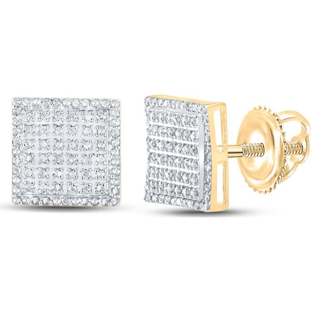 10K Yellow Gold Square Stud Earrings with Pave and Prong Set Round Diamonds - 3/8 Carat Total Diamond Weight