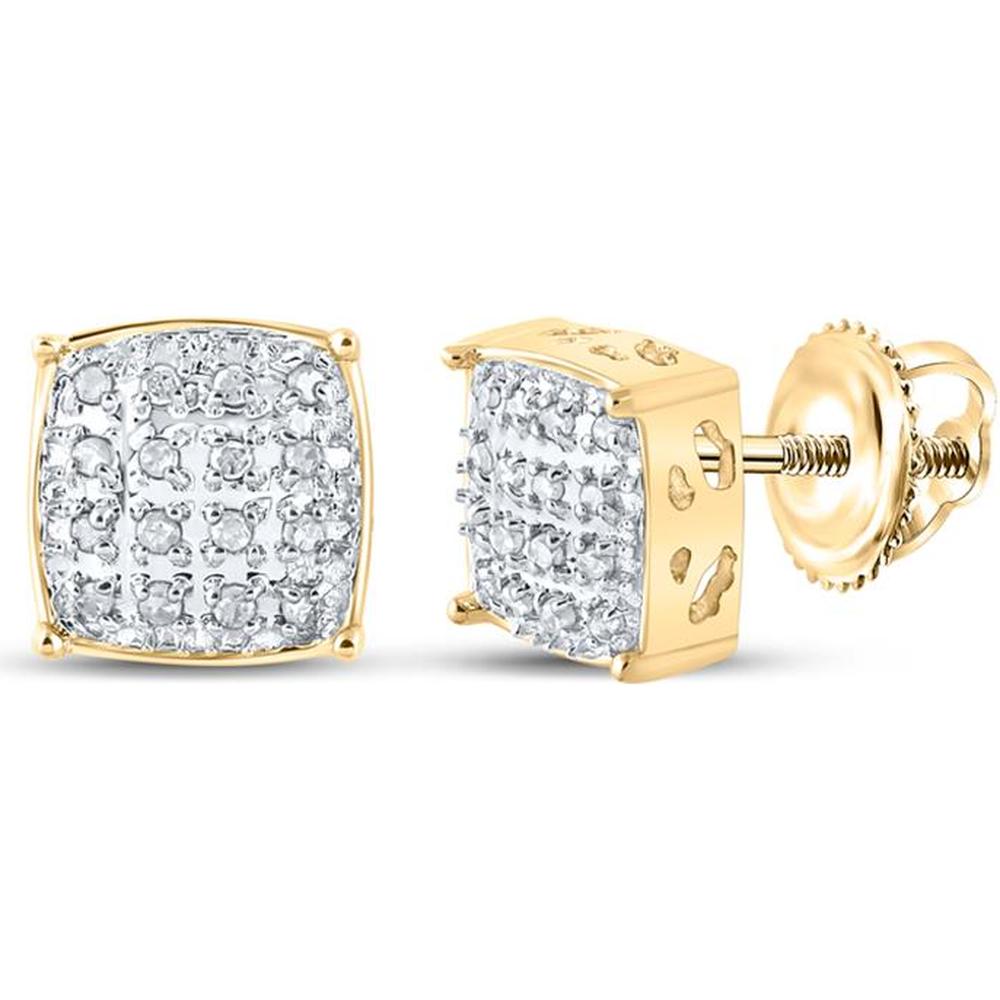 10K Yellow Gold Square Stud Earrings with Pavé-Set Round Diamonds - 0.10 Carat Total Diamond Weight