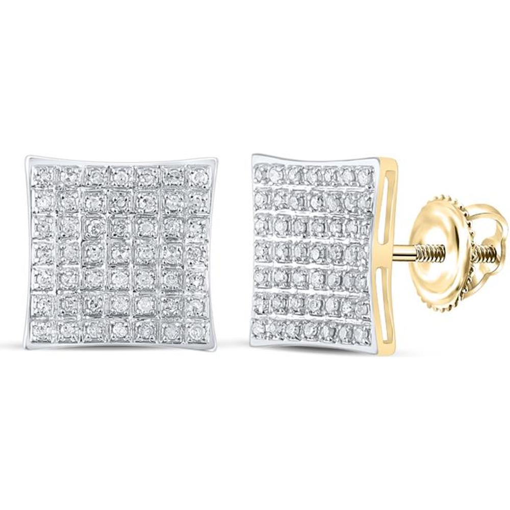 10K Yellow Gold Square Stud Earrings with Pave-Set Round Diamonds - 0.27 Carat Total Diamond Weight