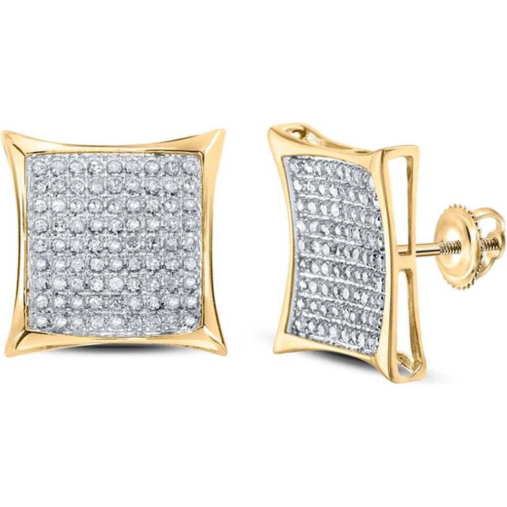 10K Yellow Gold Square Stud Earrings with Pave-Set Round Diamonds - 0.50 Carat Total Diamond Weight