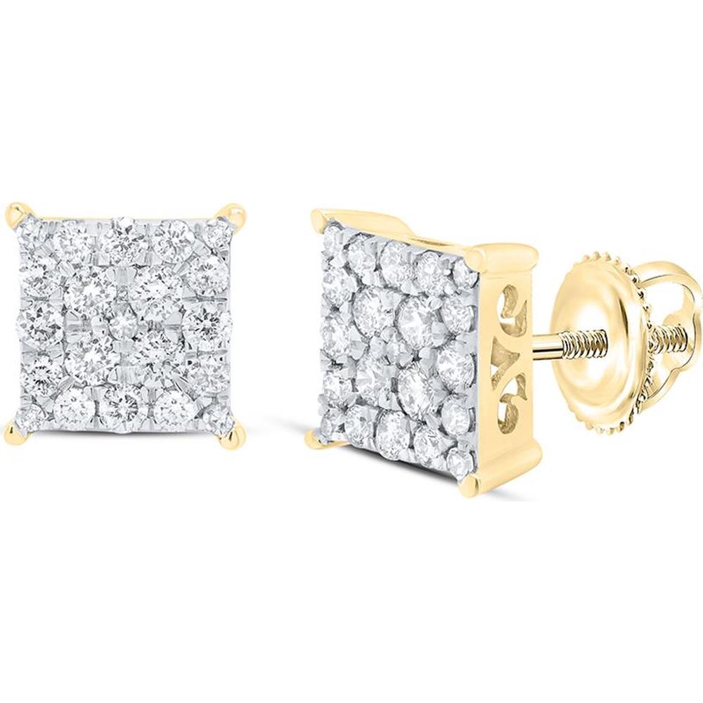 10K Yellow Gold Square Stud Earrings with Pave-Set Round Diamonds - 0.75 Carat Total Diamond Weight