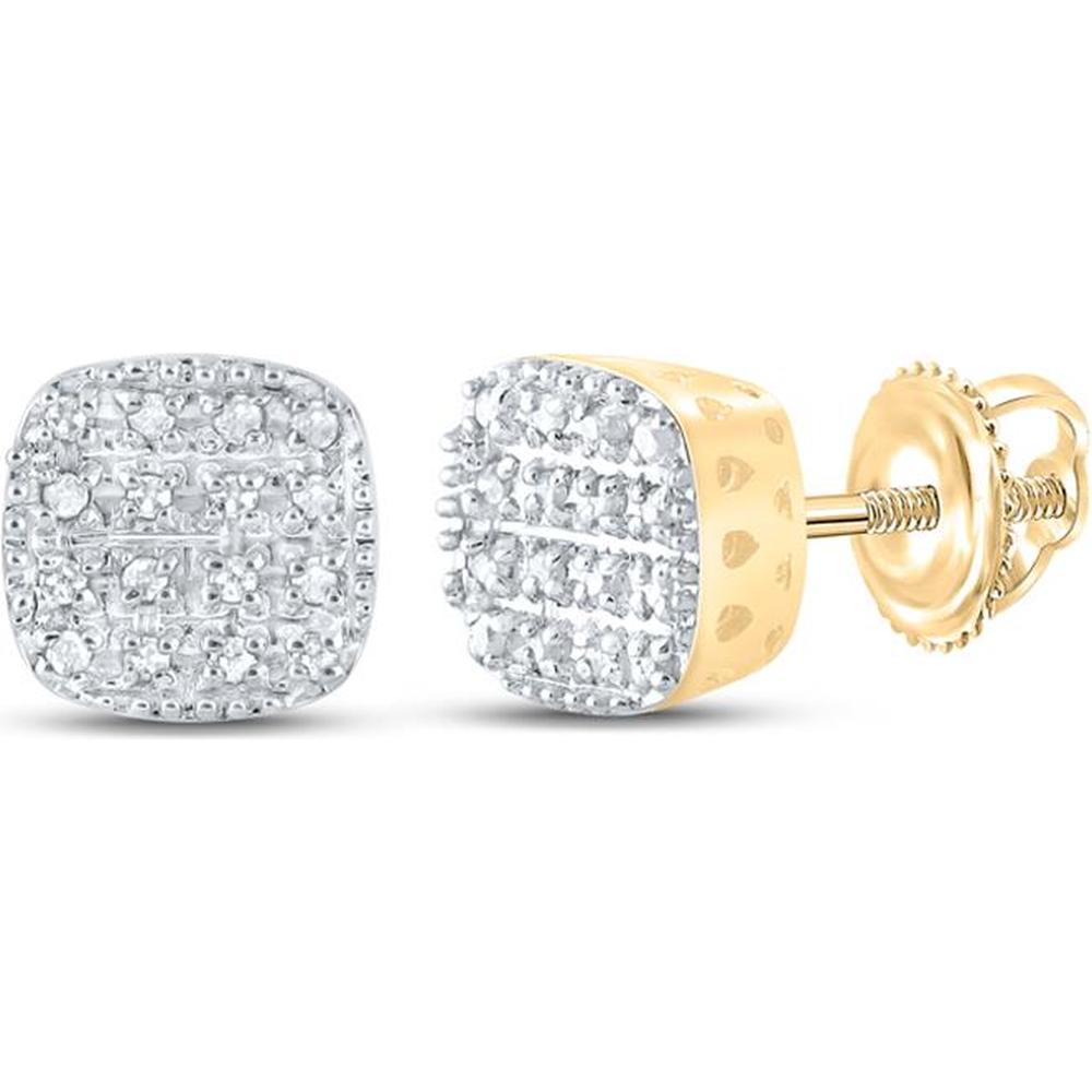 10K Yellow Gold Square Stud Earrings with Pave-Set Round Diamonds - 1/10 Carat Total Diamond Weight
