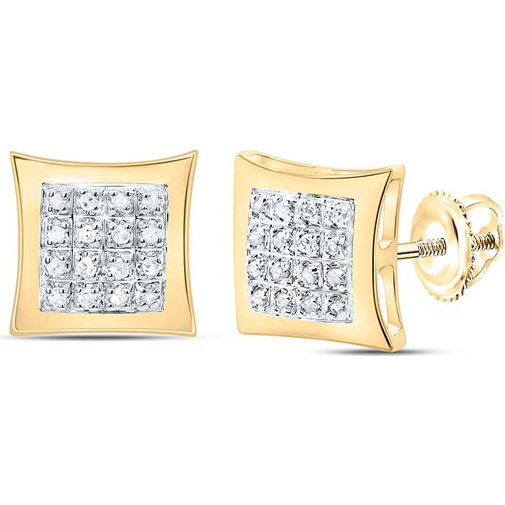 10K Yellow Gold Square Stud Earrings with Pave-Set Round Diamonds - 1/12 Carat Total Diamond Weight