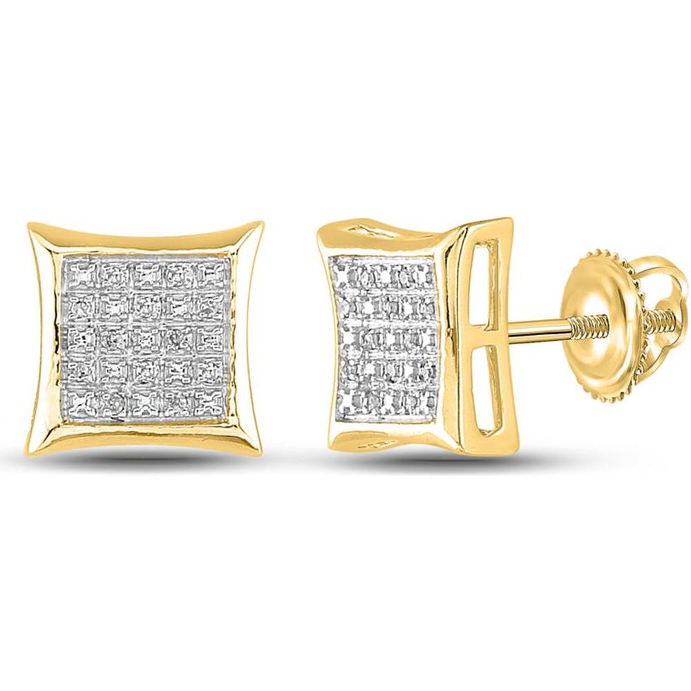 10K Yellow Gold Square Stud Earrings with Pave-Set Round Diamonds - 1/20 Carat Total Diamond Weight